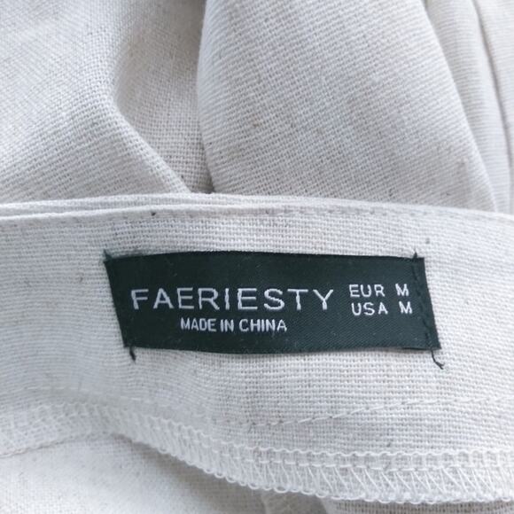 Faeriesty Linen Blend Wide Leg Pants Natural Vacation Lagnlook Size M - Picture 6 of 8